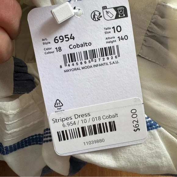 Mayoral summer  blue and white striped halter style size 10 nwt - Picture 10 of 11